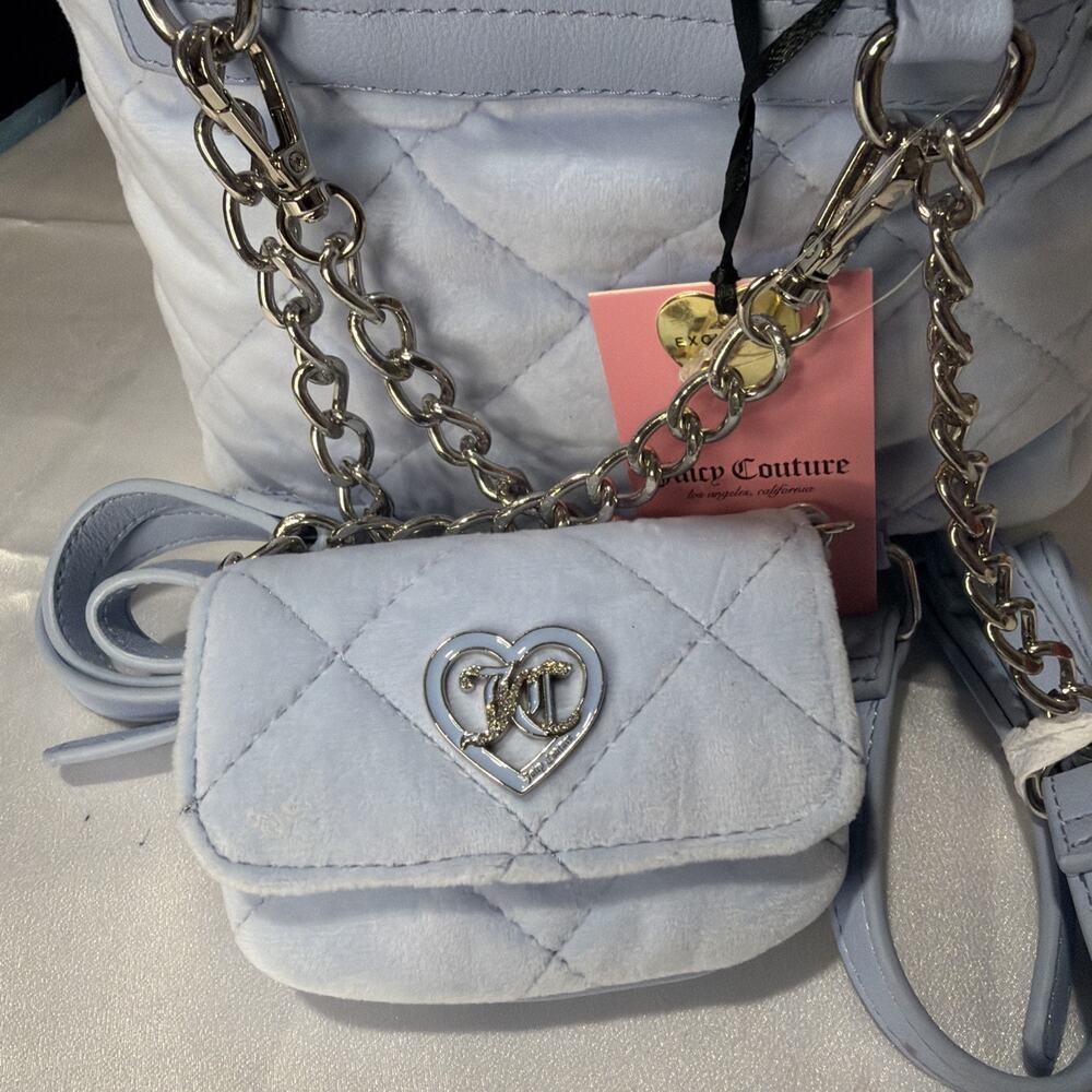 JUICY COUTURE 2IN1 Backpack NWT Baby Backpack With Coin Purse/Blue - Picture 4 of 11